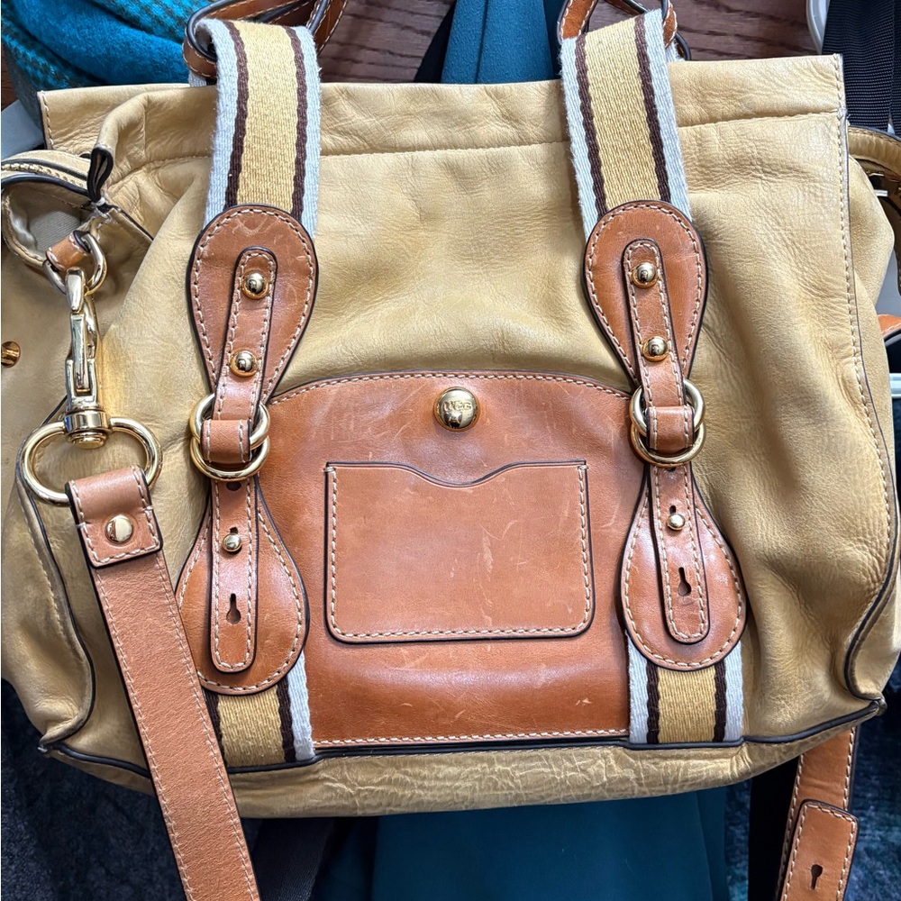 UGG Two-Tone Tan and Brown Leather Satchel